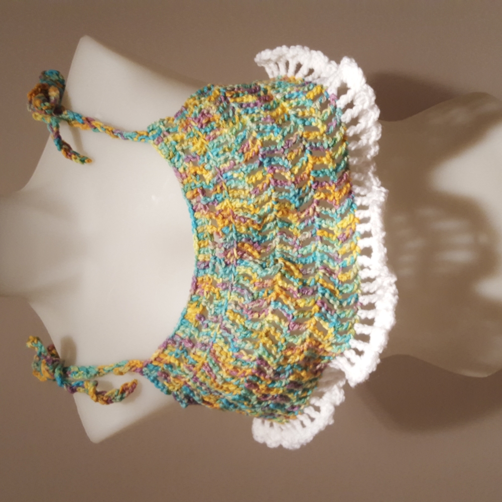 cropped top, swim cover up, XS,S,M, handmade crochet,  green, blue, yellow, NWOT